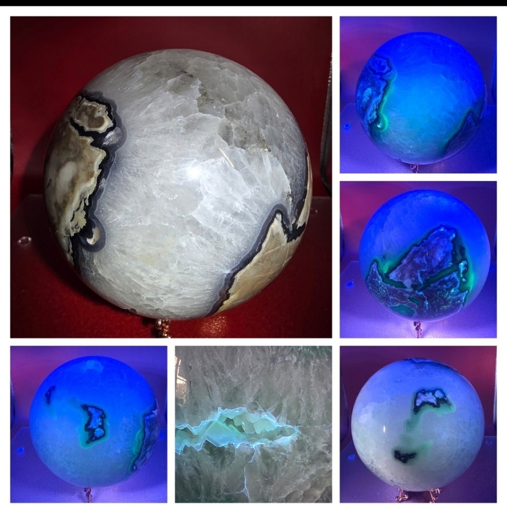 Big Natural Volcano Agate Crystal Sphere With Lots Of Quartz  UV Reaction 11+LB